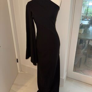 Solstice Black One Shoulder Bell Sleeve Gown